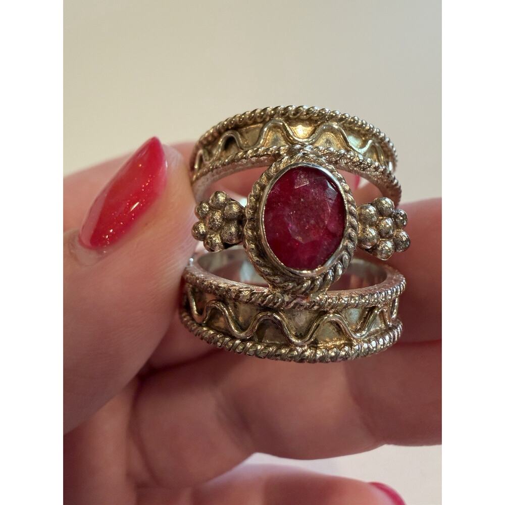 925 Sterling Silver Ring With Red Ruby Colored Stone Size 10 Over 10 Grams